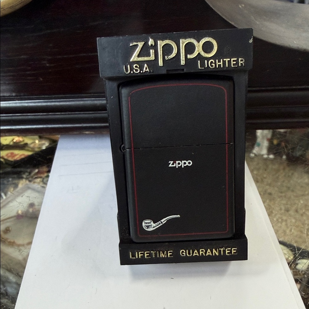 Zippo Black Matte Lighter with Red Trim - Zippo